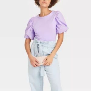 A New Day lavender puff-sleeve T-shirt